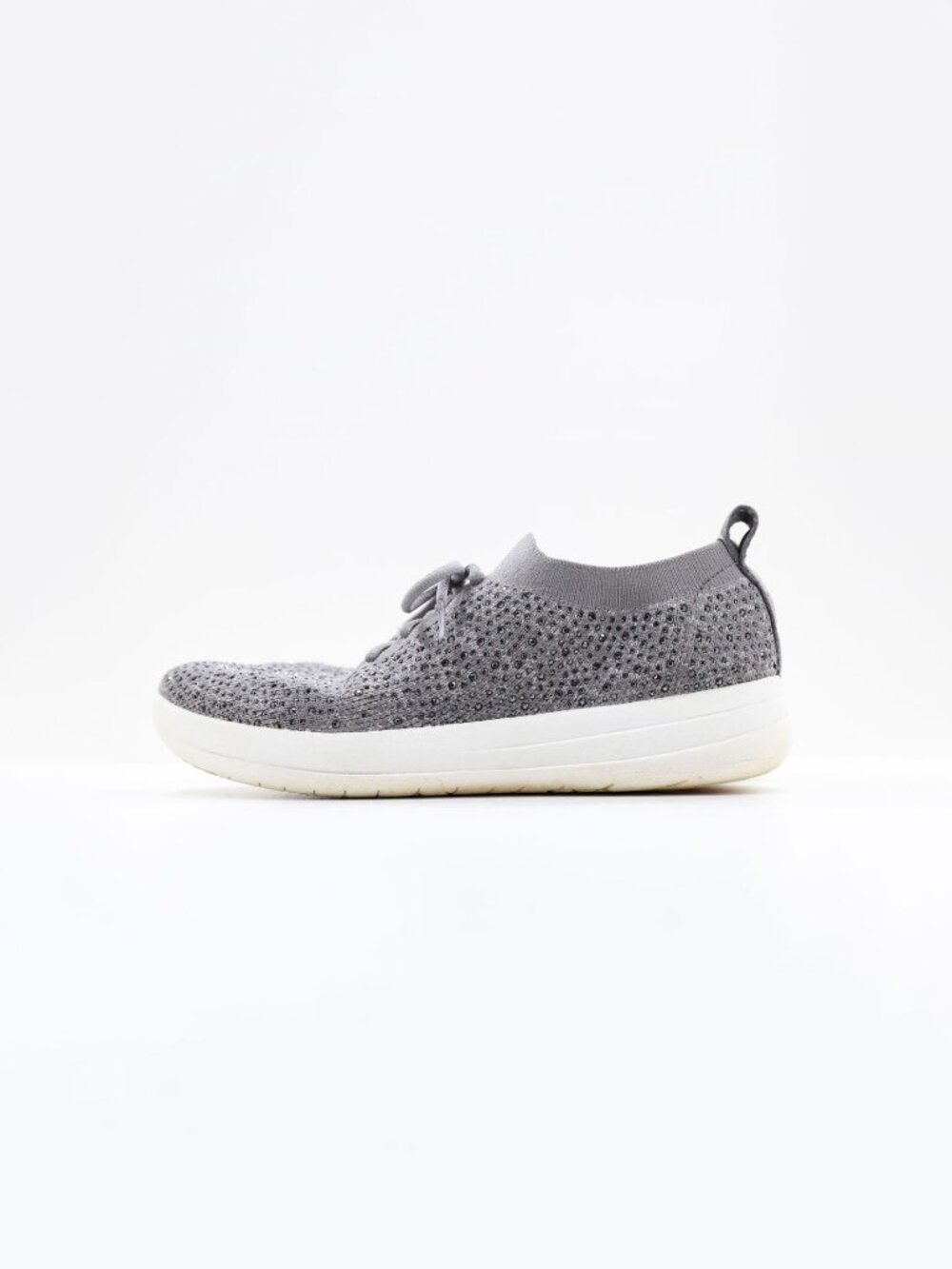 FitFlop F-Sporty Uberknit Gray Knit Rhinestone Lightweight Slip On Sneakers 7.5